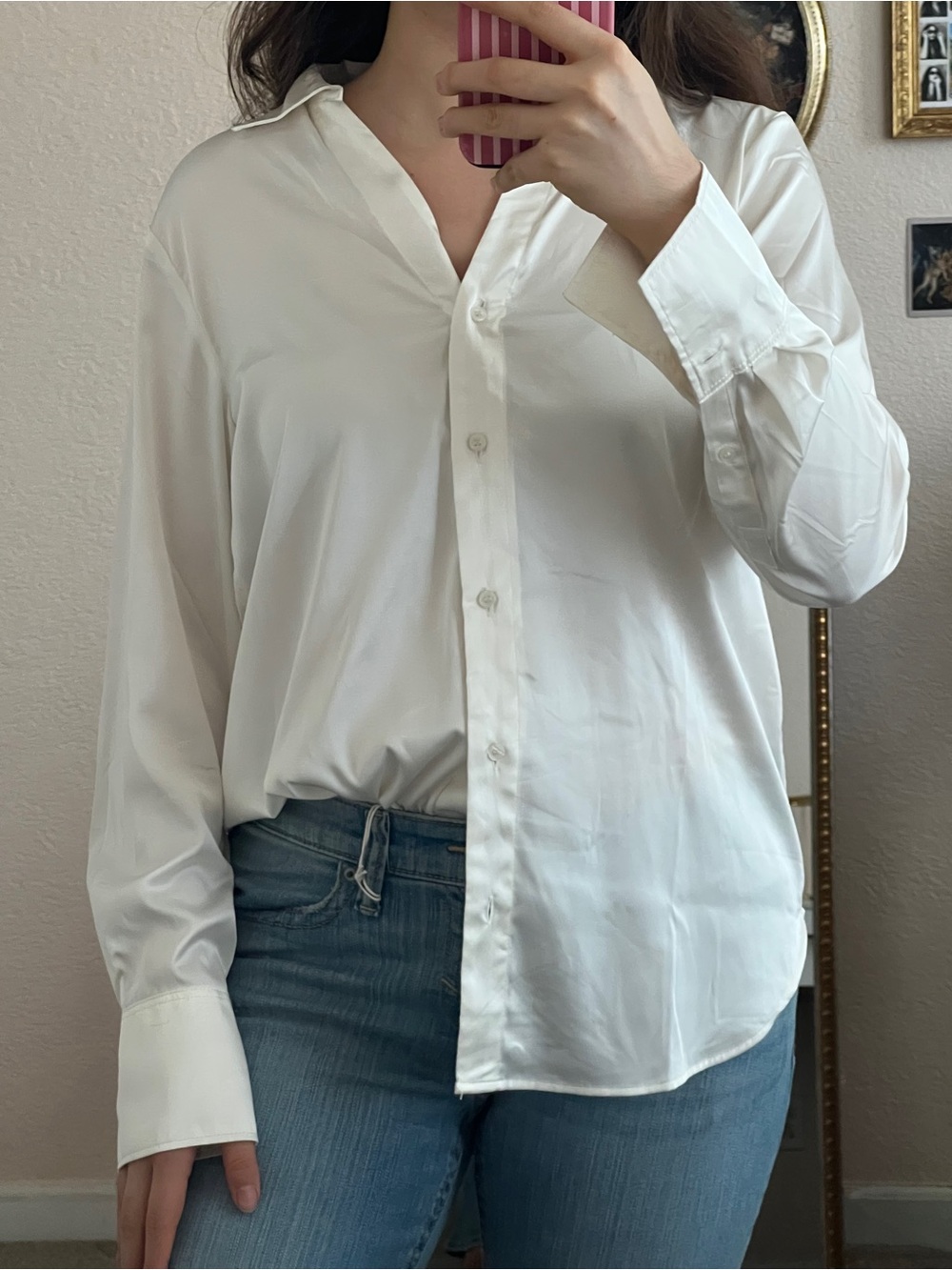 White Silk Button Up Blouse | Classic Long Sleeve Collared Shirt
